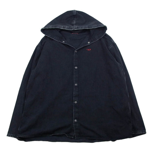 DIESEL ディーゼル 24SS A13033 D-DEWNY-HOOD SHIRT オーバーサイズ フード デニム ジャケット 長袖 シャツ ブラック系 L【中古】