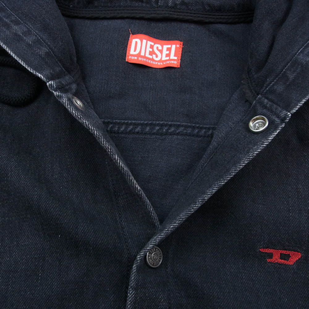DIESEL ディーゼル 24SS A13033 D-DEWNY-HOOD SHIRT オーバーサイズ フード デニム ジャケット 長袖 シャツ ブラック系 L【中古】