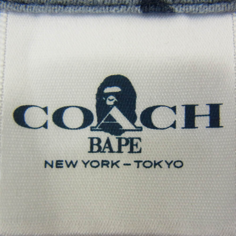 A BATHING APE アベイシングエイプ 21SS 001CSH731901C × COACH Signature Monkey Tee コーチ シグネチャー モンキー総柄 半袖 Tシャツ カットソー ネイビー系 L【中古】