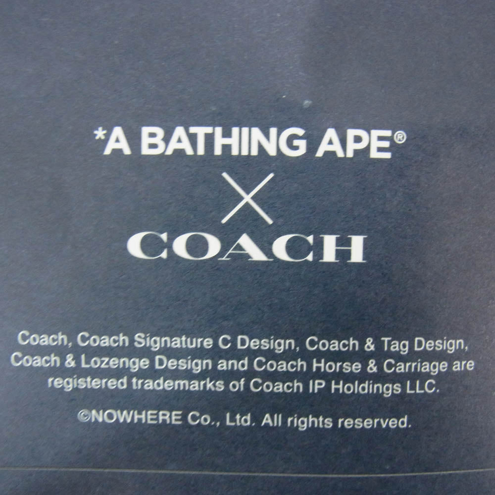 A BATHING APE アベイシングエイプ 21SS 001CSH731901C × COACH Signature Monkey Tee コーチ シグネチャー モンキー総柄 半袖 Tシャツ カットソー ネイビー系 L【中古】