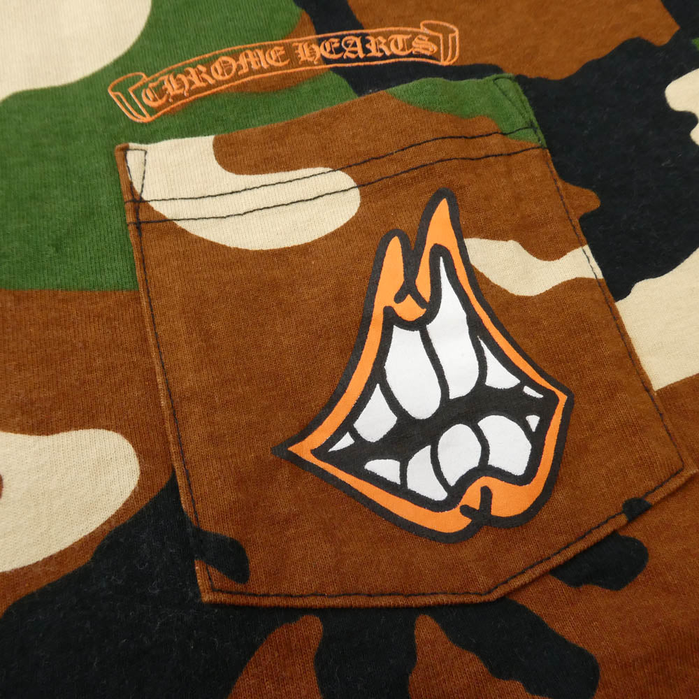 CHROME HEARTS クロムハーツ（原本無） 22SS ×MATTY BOY PPO CAUTION T-SHRT マッティボーイ プロコーション 迷彩柄 両面プリント Tシャツ 半袖 クルーネック カットソー カモフラージュ系 L【中古】