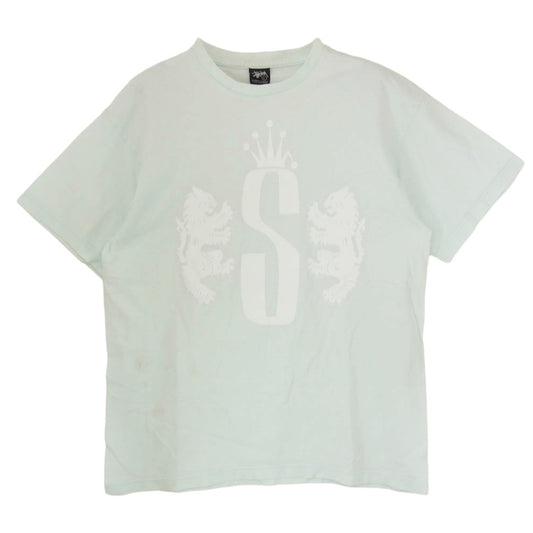 STUSSY ステューシー ライオン クラウンロゴ プリント 半袖 Tシャツ カットソー ライトグリーン系 L【中古】