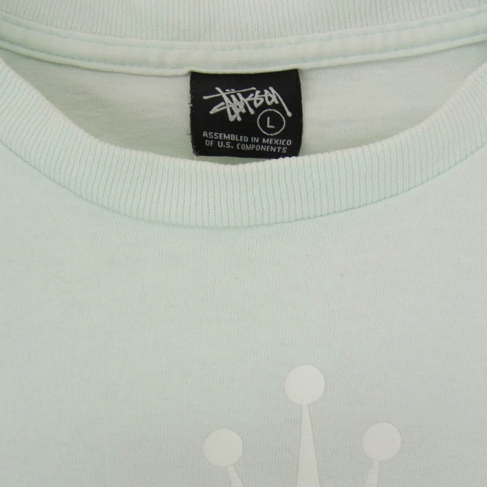 STUSSY ステューシー ライオン クラウンロゴ プリント 半袖 Tシャツ カットソー ライトグリーン系 L【中古】