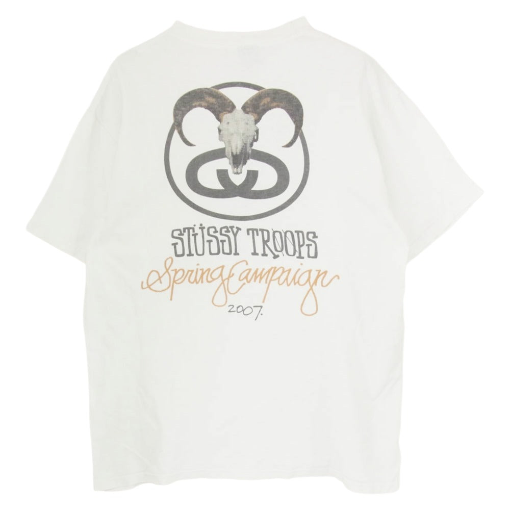 STUSSY ステューシー Troops 2007 ロゴプリント 半袖 Tシャツ カットソー ホワイト系 L【中古】