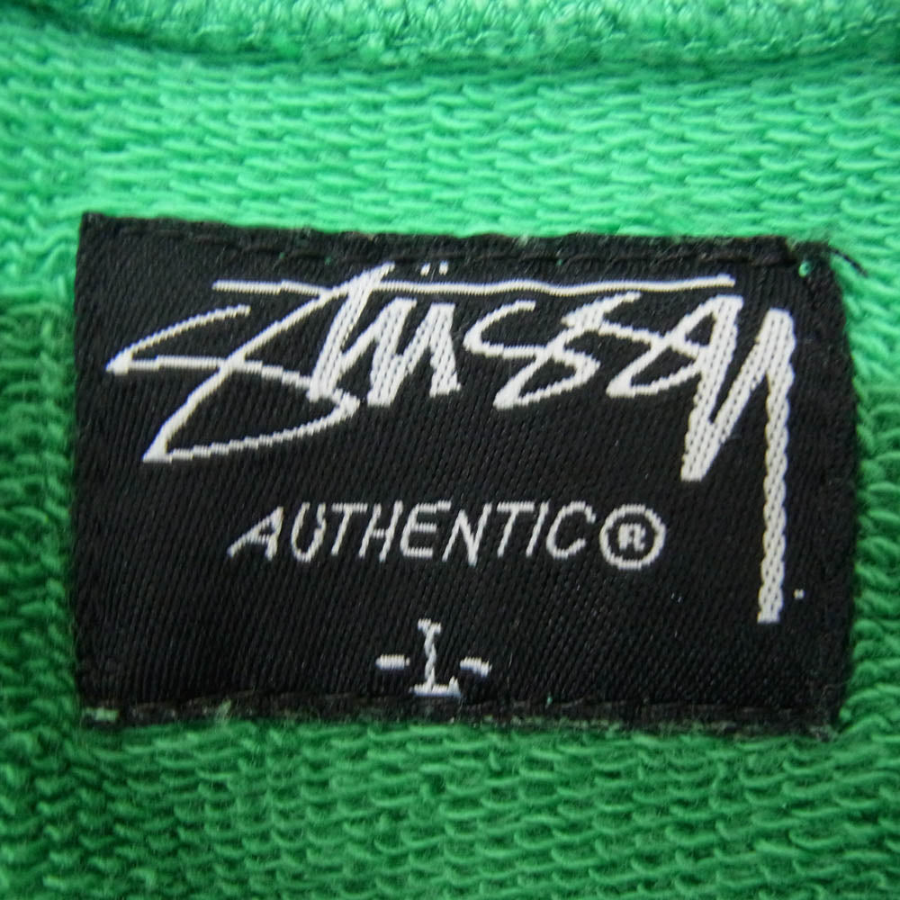 STUSSY ステューシー ロゴ刺繍 ボーダー スウェット トレーナー グリーン系 L【中古】