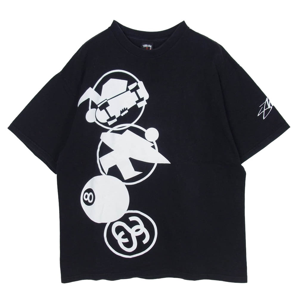 STUSSY ステューシー 90s 00s Old オールド マルチロゴ 半袖 Tシャツ カットソー ブラック ブラック系 L【中古】