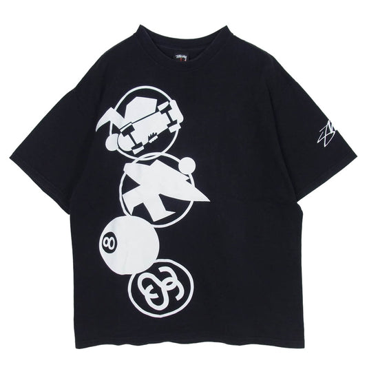 STUSSY ステューシー 90s 00s Old オールド マルチロゴ 半袖 Tシャツ カットソー ブラック ブラック系 L【中古】