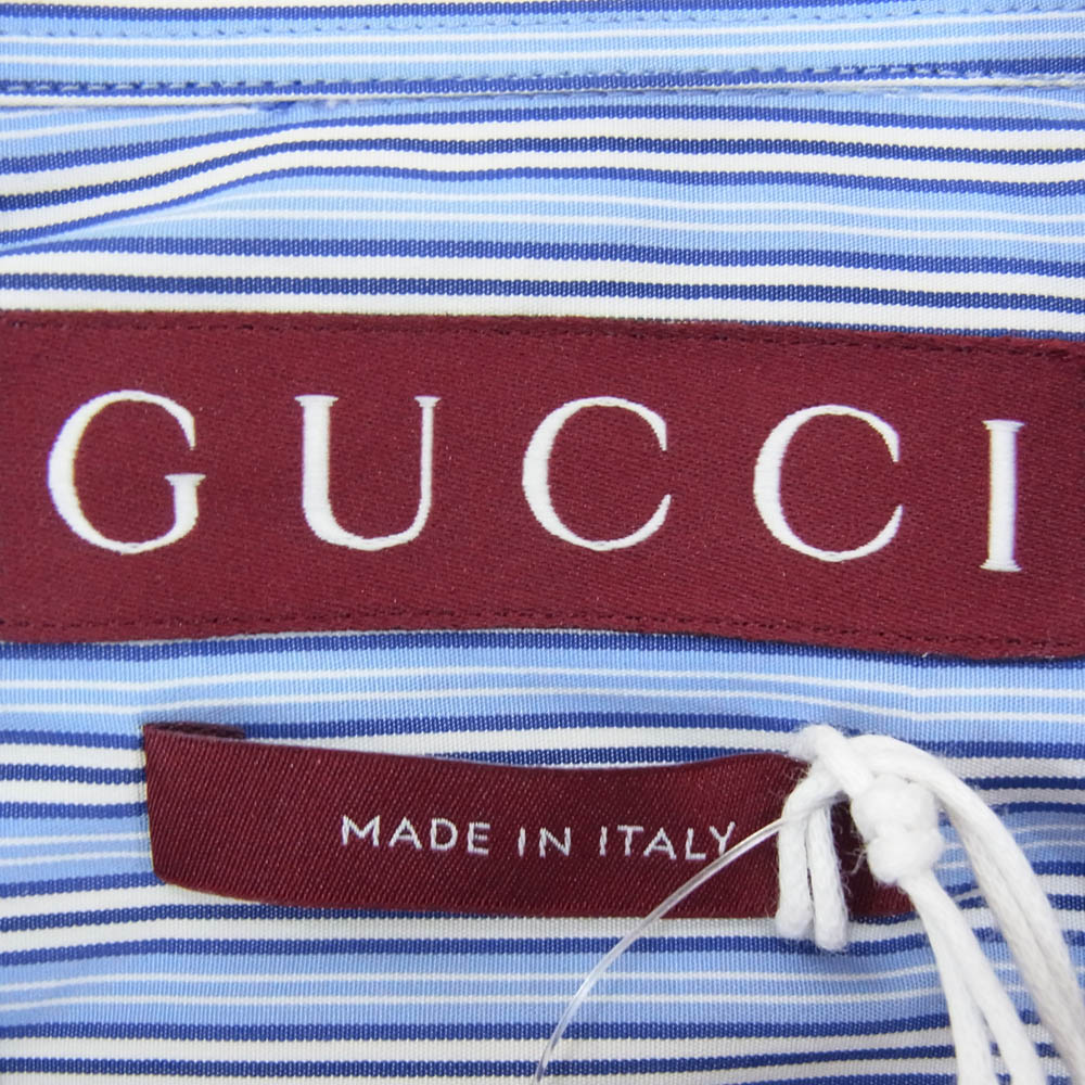 GUCCI グッチ 831951 Z7AQB GGロゴ刺繍 ストライプ柄 長袖シャツ ブルー系 15 1/2【美品】【中古】