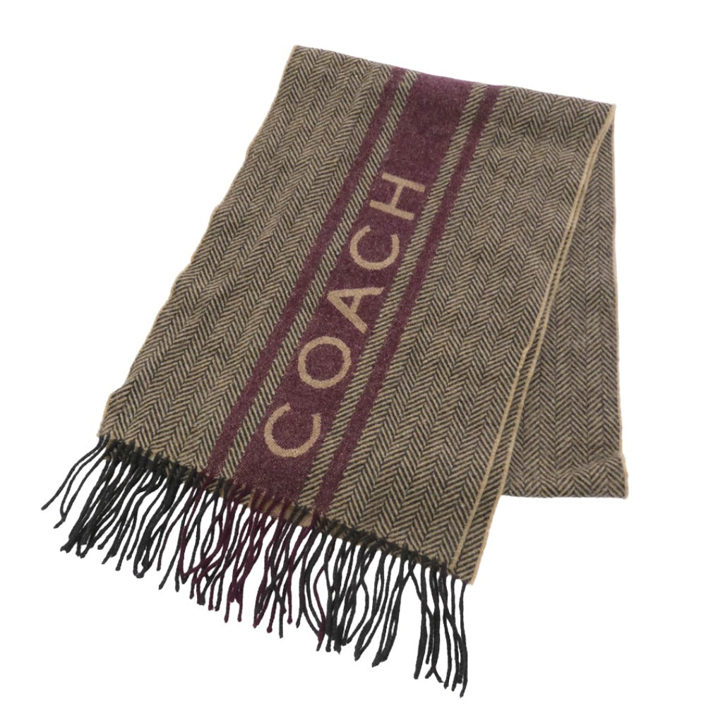 COACH コーチ カシミヤ混 マフラー ブラウン系 エンジ系【中古】