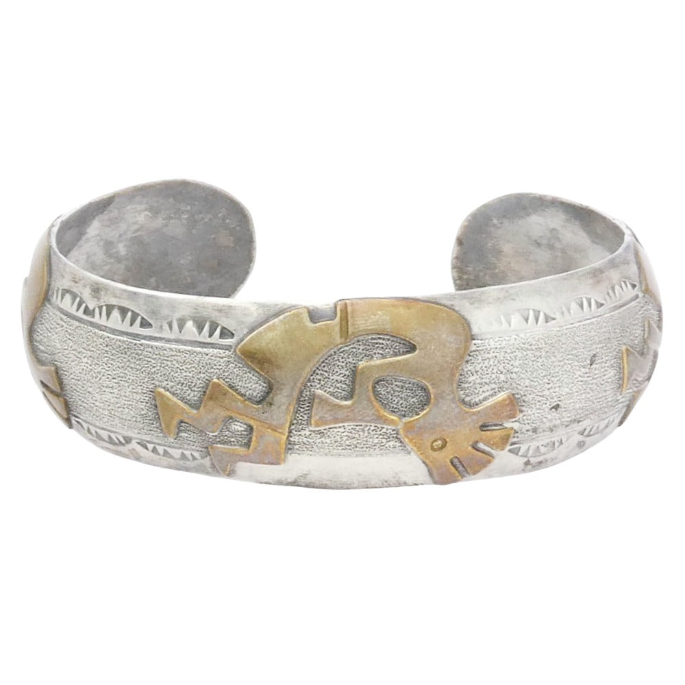 ナバホ インディアンジュエリー 作者不明 CJ刻印 12KGF ココペリ バングル シルバー系【中古】