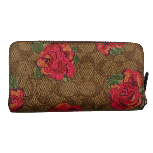 COACH コーチ F39189 ラウンドジップ シグネチャーロゴ フローラル 長財布 レザー ウォレット ライトブラウン系【中古】