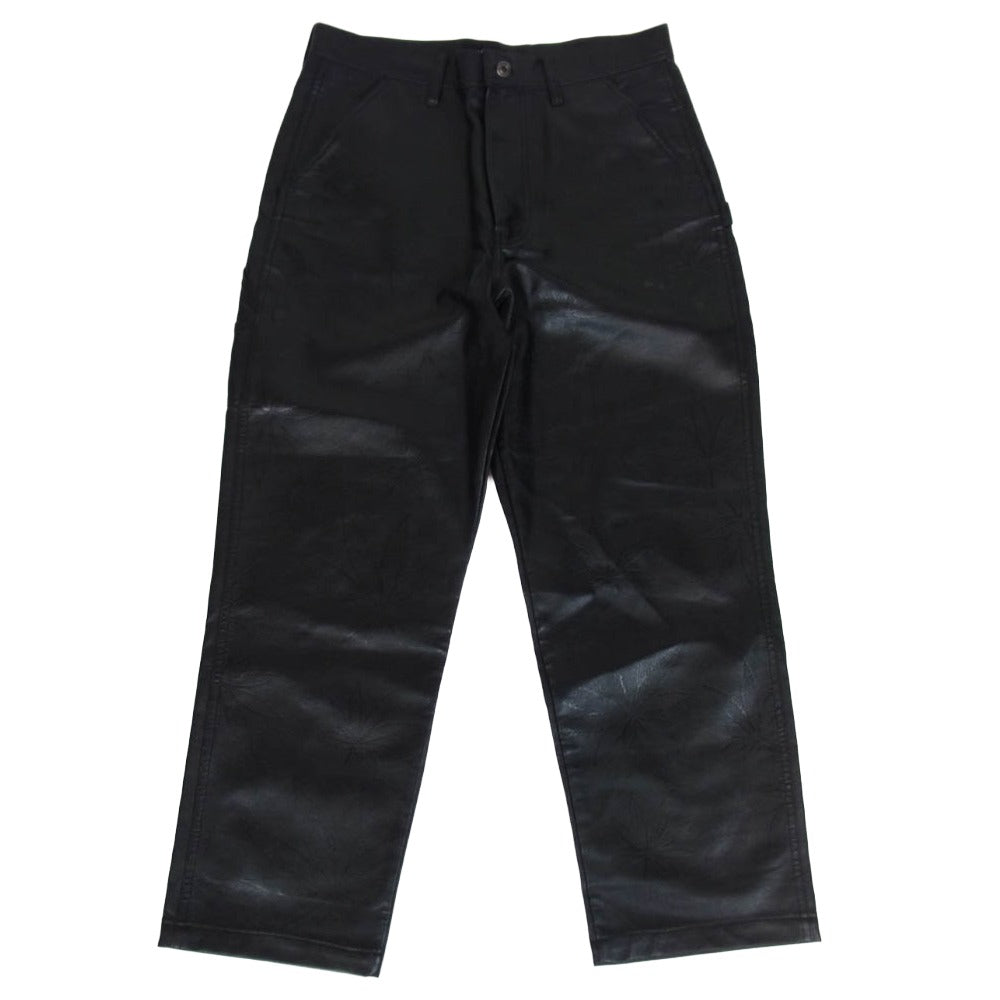 HUF ハフ PLANTLIFE PAINTER PANT リーフ 型押し レザー パンツ ブラック系 32【中古】