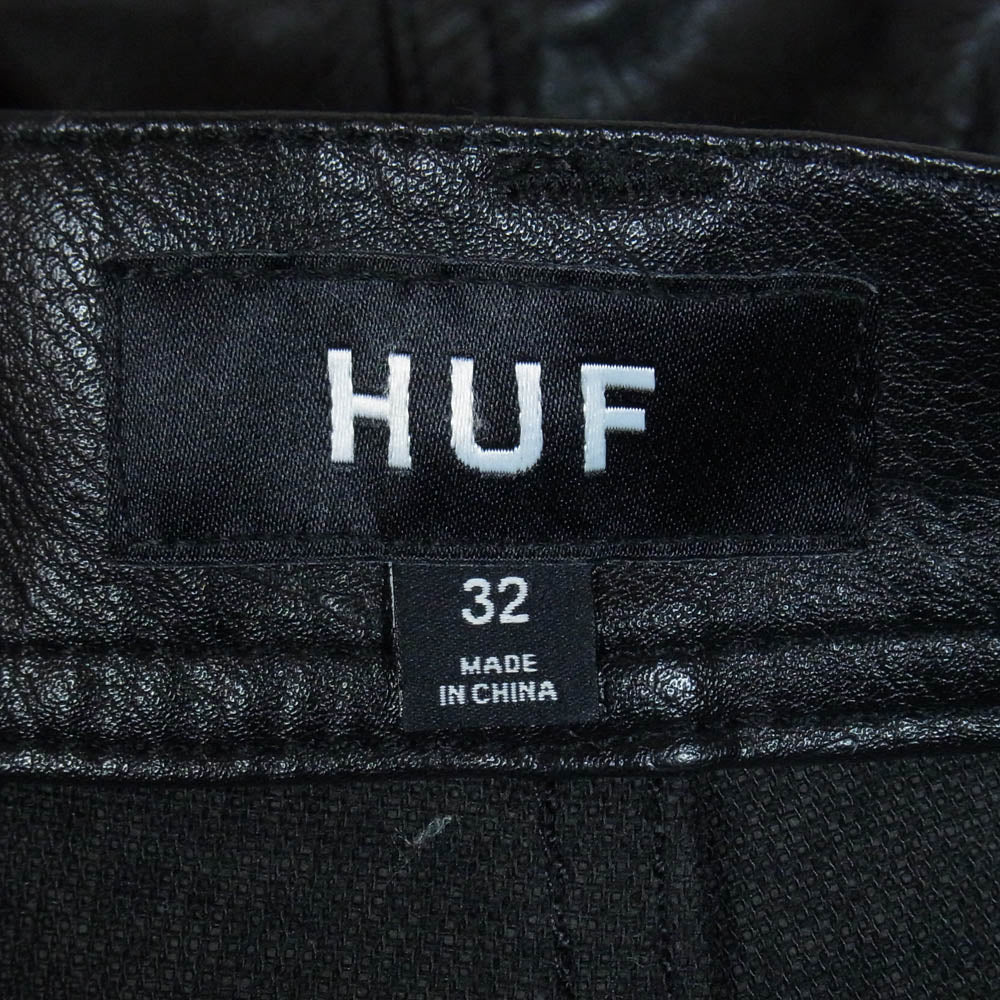 HUF ハフ PLANTLIFE PAINTER PANT リーフ 型押し レザー パンツ ブラック系 32【中古】