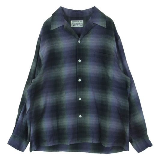 WACKO MARIA ワコマリア 23AW 23FW-WMS-OC02 OMBRE CHECK OPEN COLLAR SHIRT L/S TYPE 2 PURPLE オンブレチェック 長袖 オープンカラー シャツ パープル系 グレー系 M【中古】