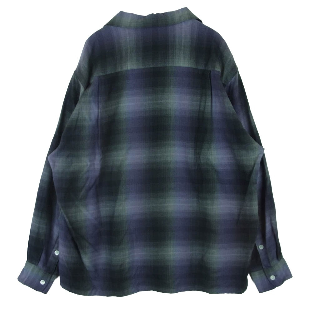 WACKO MARIA ワコマリア 23AW 23FW-WMS-OC02 OMBRE CHECK OPEN COLLAR SHIRT L/S TYPE 2 PURPLE オンブレチェック 長袖 オープンカラー シャツ パープル系 グレー系 M【中古】
