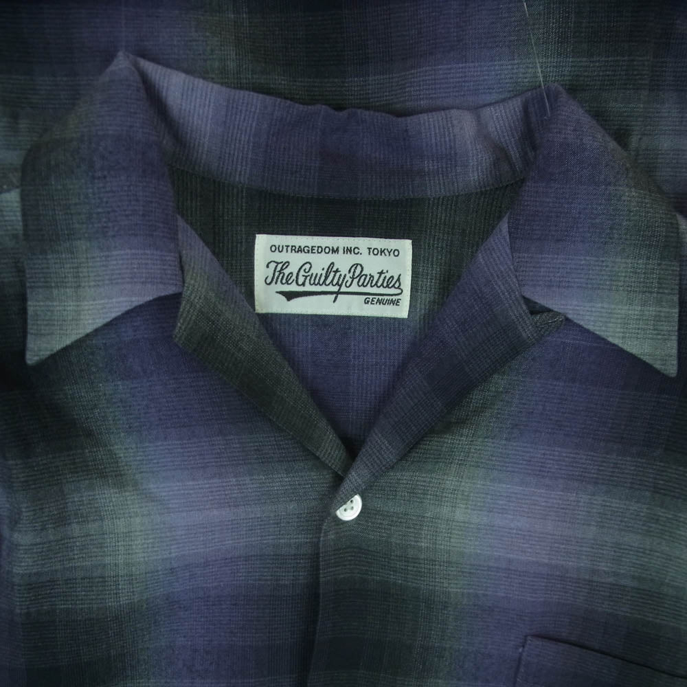 WACKO MARIA ワコマリア 23AW 23FW-WMS-OC02 OMBRE CHECK OPEN COLLAR SHIRT L/S TYPE 2 PURPLE オンブレチェック 長袖 オープンカラー シャツ パープル系 グレー系 M【中古】