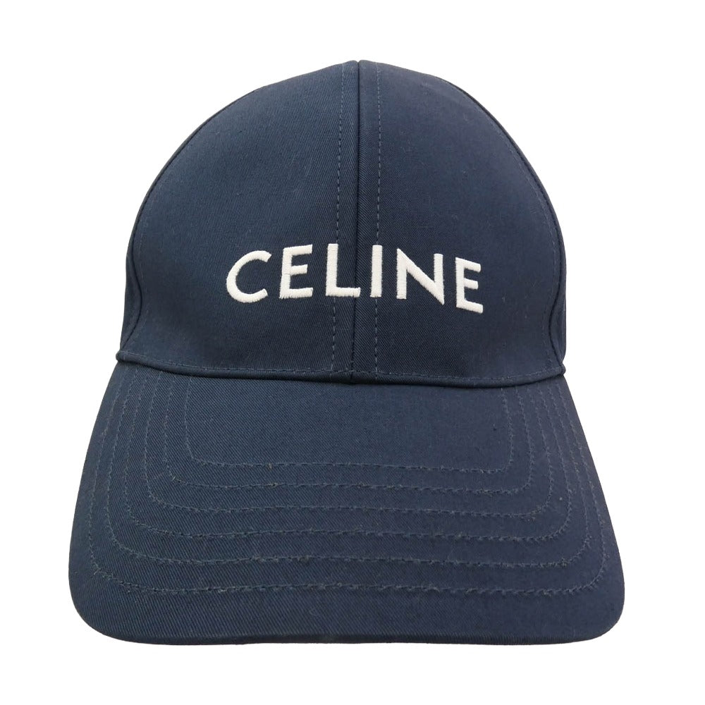 CELINE セリーヌ 2AUA1969P CASQUETTE BASEBALL ロゴ刺繍 ベースボール キャップ ネイビー系 L【極上美品】【中古】