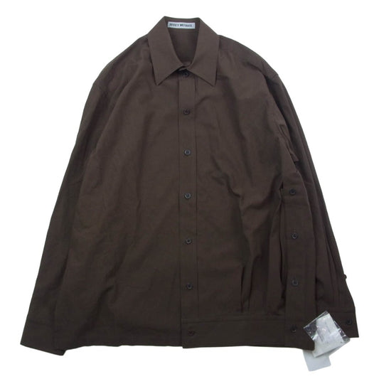 ISSEY MIYAKE イッセイミヤケ IM61-FJ528-45 ODD SHIRT サイドスリット アシンメトリー 長袖 シャツ ブラウン系 2【極上美品】【中古】