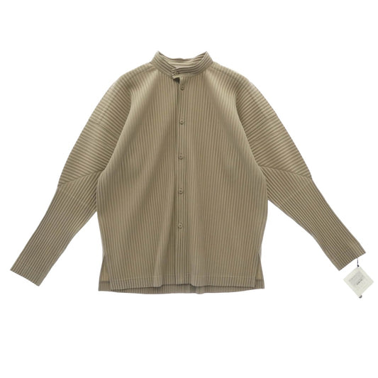 HOMME PLISSE ISSEY MIYAKE オム プリッセ イッセイミヤケ HP43-JJ111-43 プリーツ加工 バンドカラー スタンドカラー 長袖 シャツ ベージュ系 L 3【極上美品】【中古】