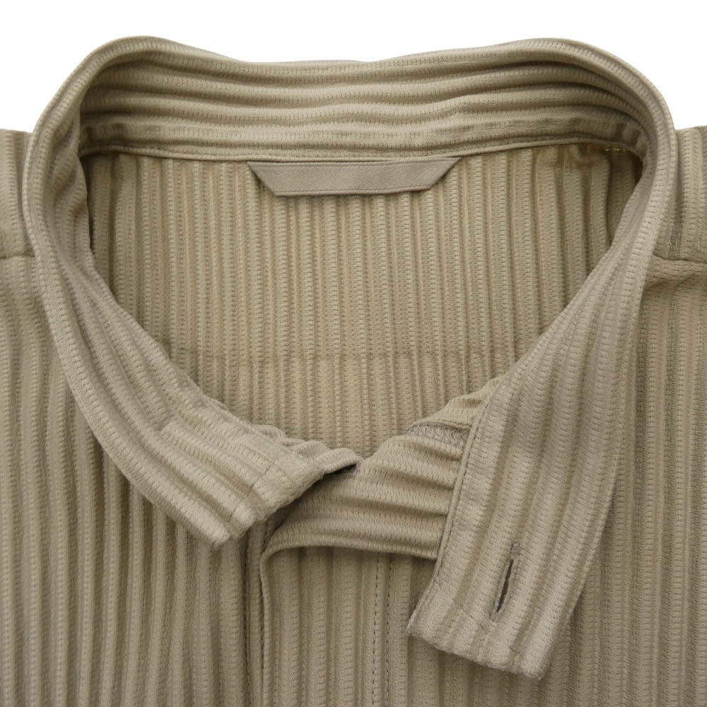 HOMME PLISSE ISSEY MIYAKE オム プリッセ イッセイミヤケ HP43-JJ111-43 プリーツ加工 バンドカラー スタンドカラー 長袖 シャツ ベージュ系 L 3【極上美品】【中古】