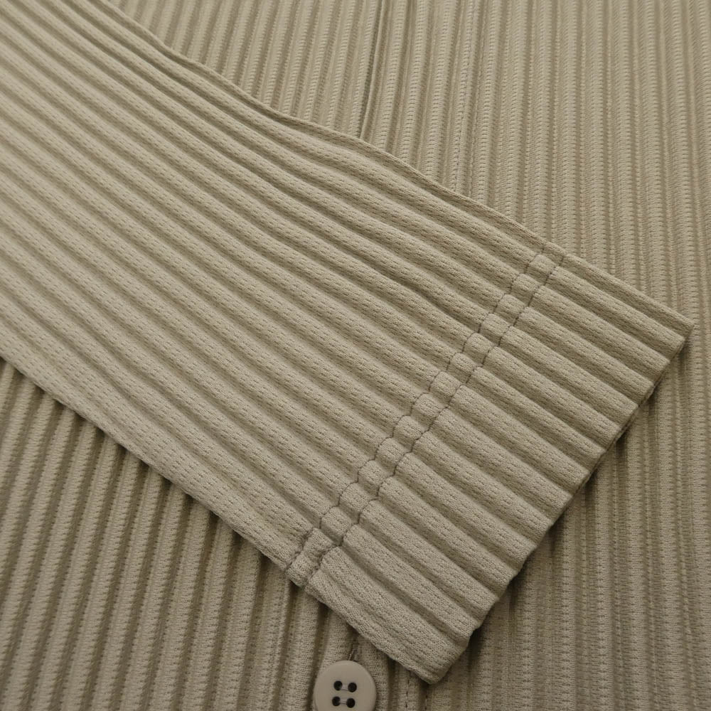 HOMME PLISSE ISSEY MIYAKE オム プリッセ イッセイミヤケ HP43-JJ111-43 プリーツ加工 バンドカラー スタンドカラー 長袖 シャツ ベージュ系 L 3【極上美品】【中古】