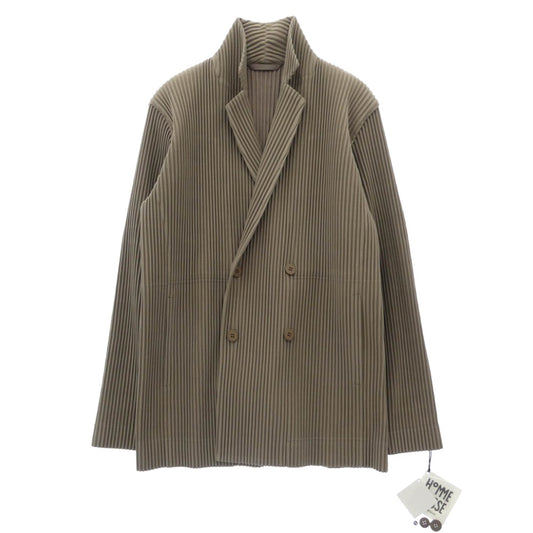 HOMME PLISSE ISSEY MIYAKE オム プリッセ イッセイミヤケ HP53-JD151-16 TAILORED PLEATS 1 テーラードプリーツ プリーツ加工 ダブルブレスト テーラードジャケット ベージュ系 2【極上美品】【中古】