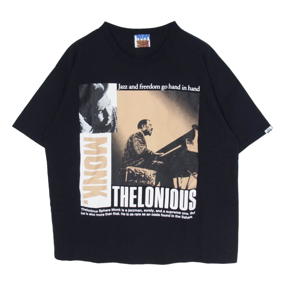 シティーカントリーシティー Cotton T-shirt Thelonious Monk フォトプリント 半袖 クルーネック Tシャツ ブラック系 XL【中古】