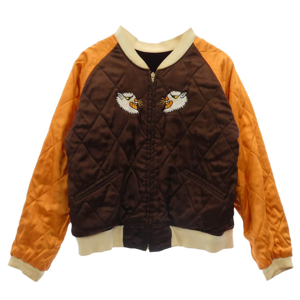 シルバーストーン リーバーシブル スカジャン スーベニアジャケット 龍 鷹 虎 ダークブラウン系 ワインレッド系【中古】