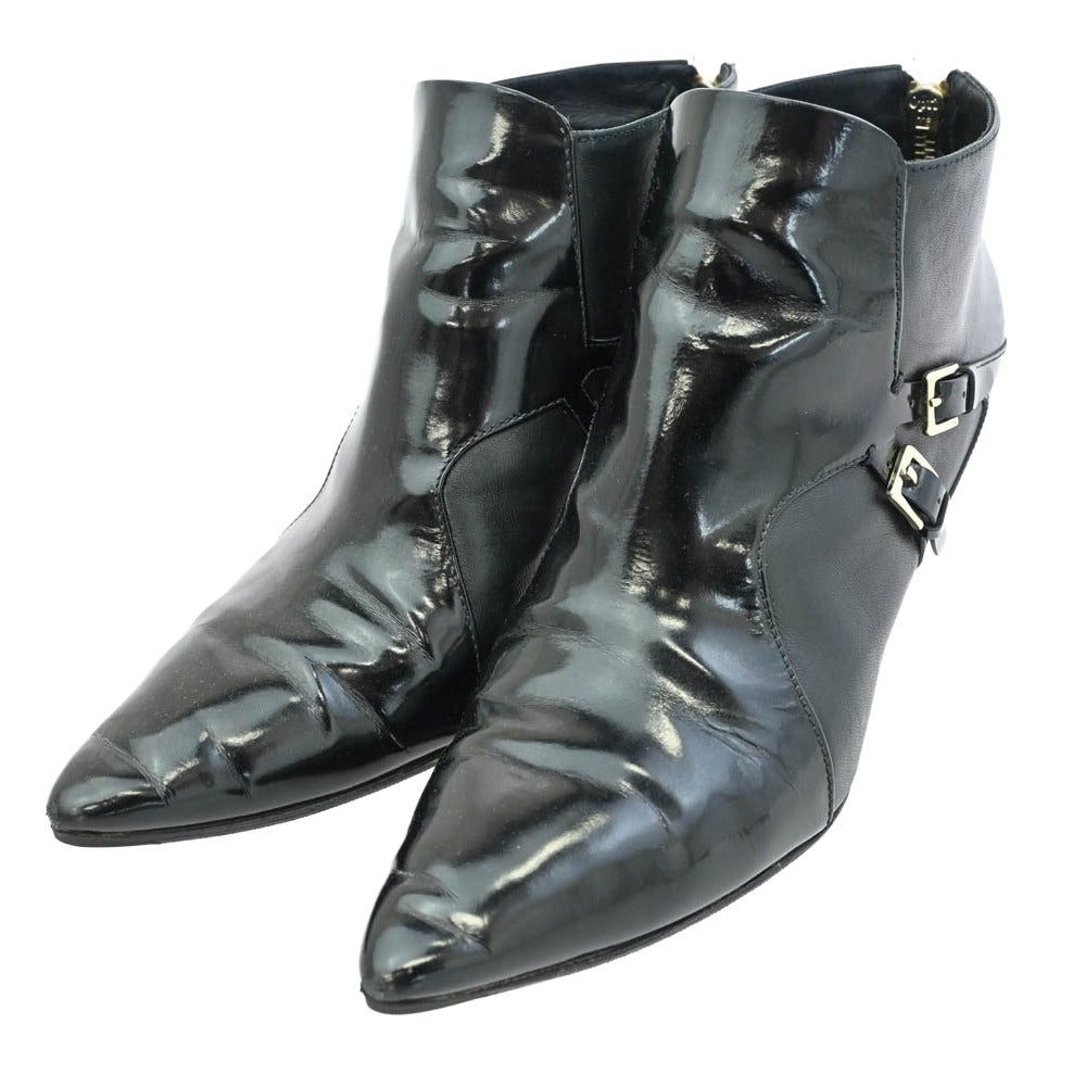 HUGO BOSS ヒューゴボス バックジップ ピンヒール ショートブーツ ブラック系 38【中古】