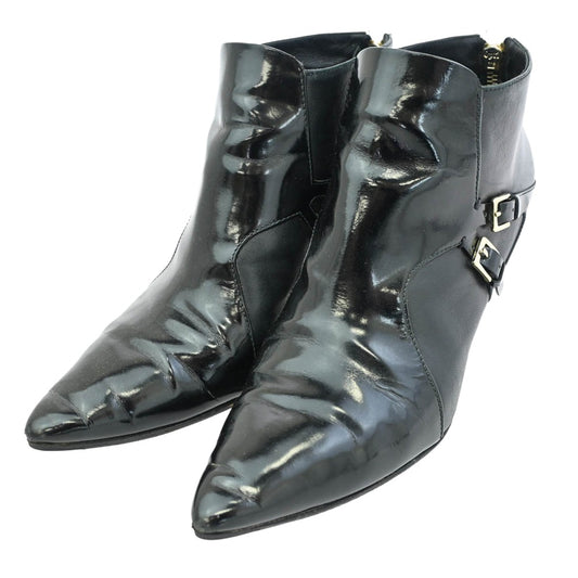 HUGO BOSS ヒューゴボス バックジップ ピンヒール ショートブーツ ブラック系 38【中古】