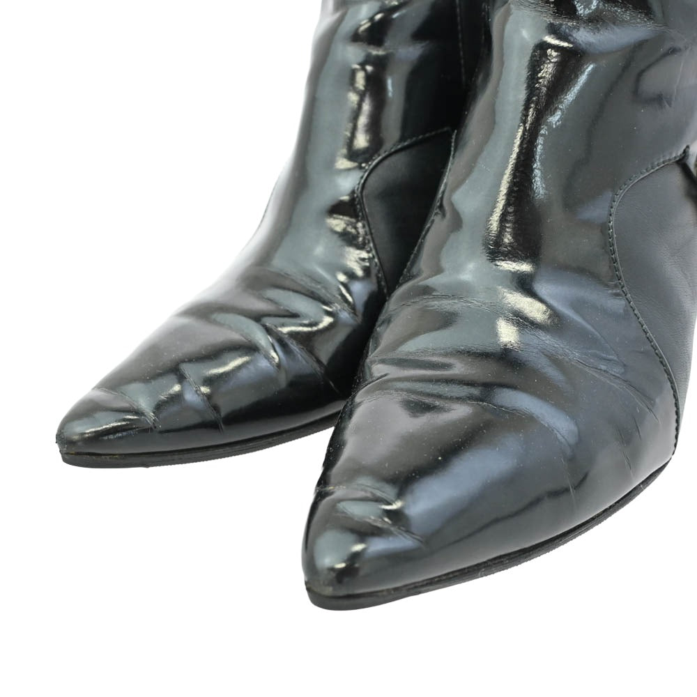 HUGO BOSS ヒューゴボス バックジップ ピンヒール ショートブーツ ブラック系 38【中古】