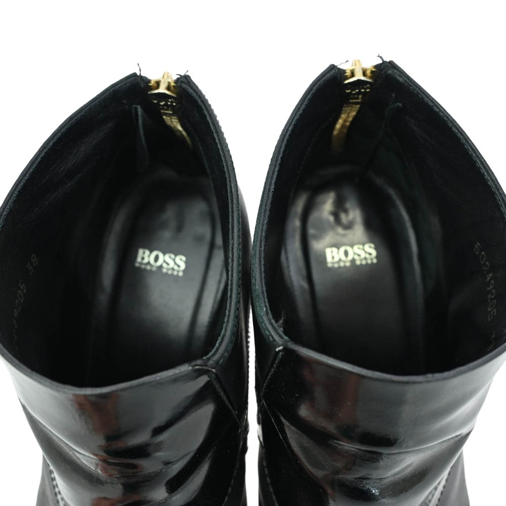 HUGO BOSS ヒューゴボス バックジップ ピンヒール ショートブーツ ブラック系 38【中古】