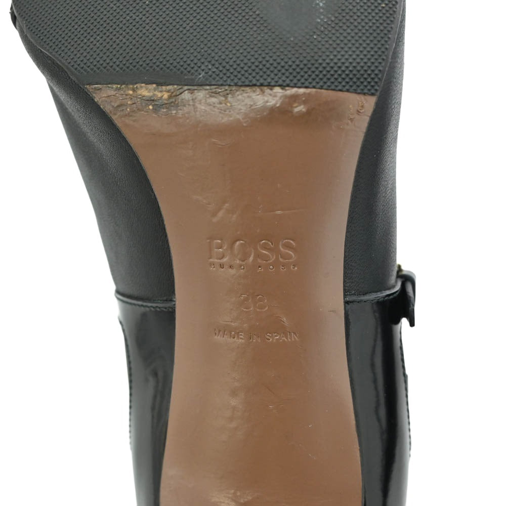 HUGO BOSS ヒューゴボス バックジップ ピンヒール ショートブーツ ブラック系 38【中古】