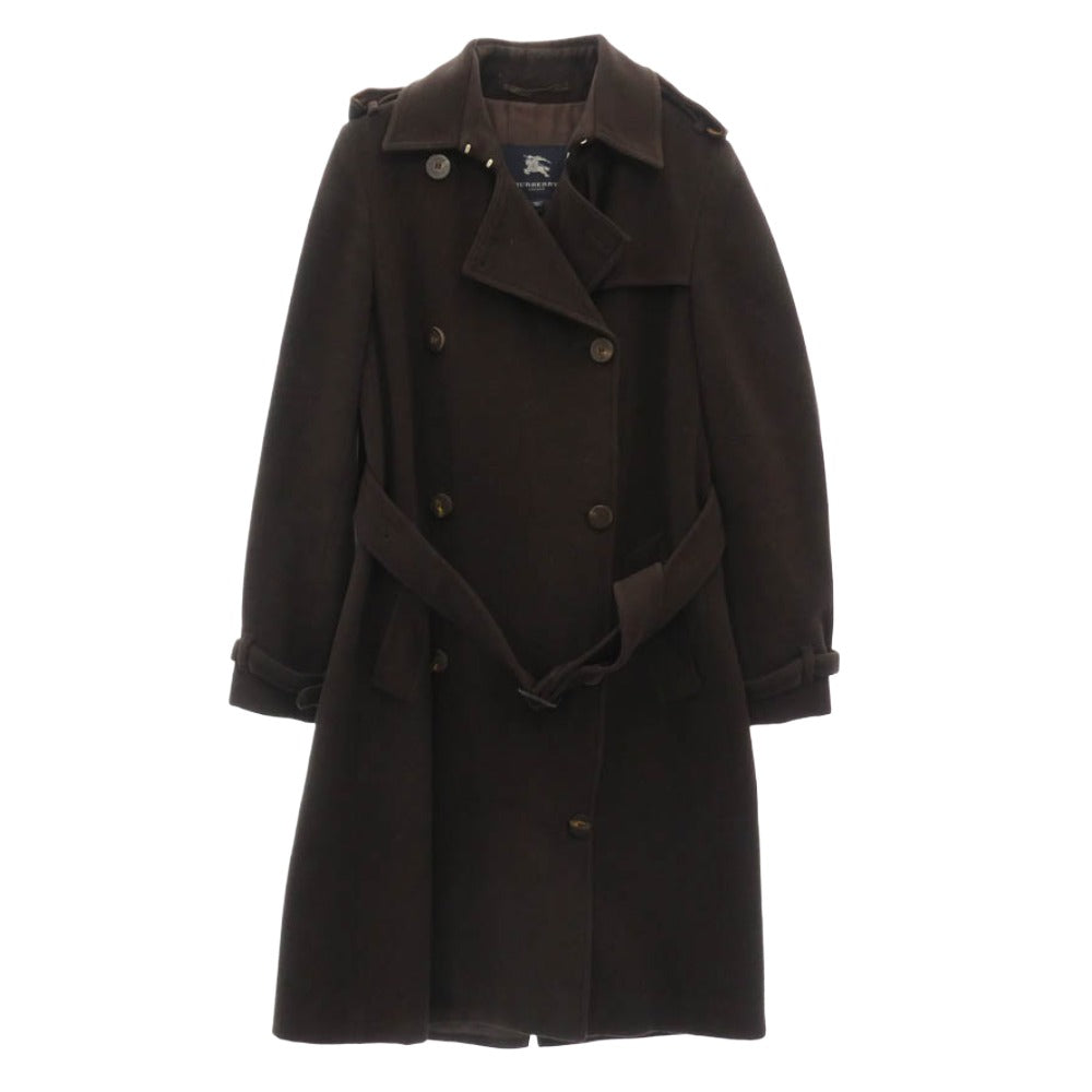 BURBERRY LONDON バーバリー ロンドン イタリア製 裏地ノバチェックパイピング ダブルブレスト ウール トレンチコート ダークブラウン系 UK10【中古】