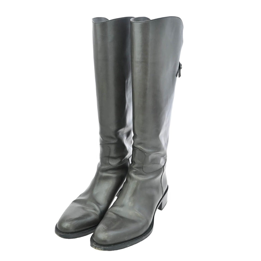 SARTORE サルトル イタリア製 バックジップ クロスベルト レザー ロングブーツ ブラック系 37.5【中古】