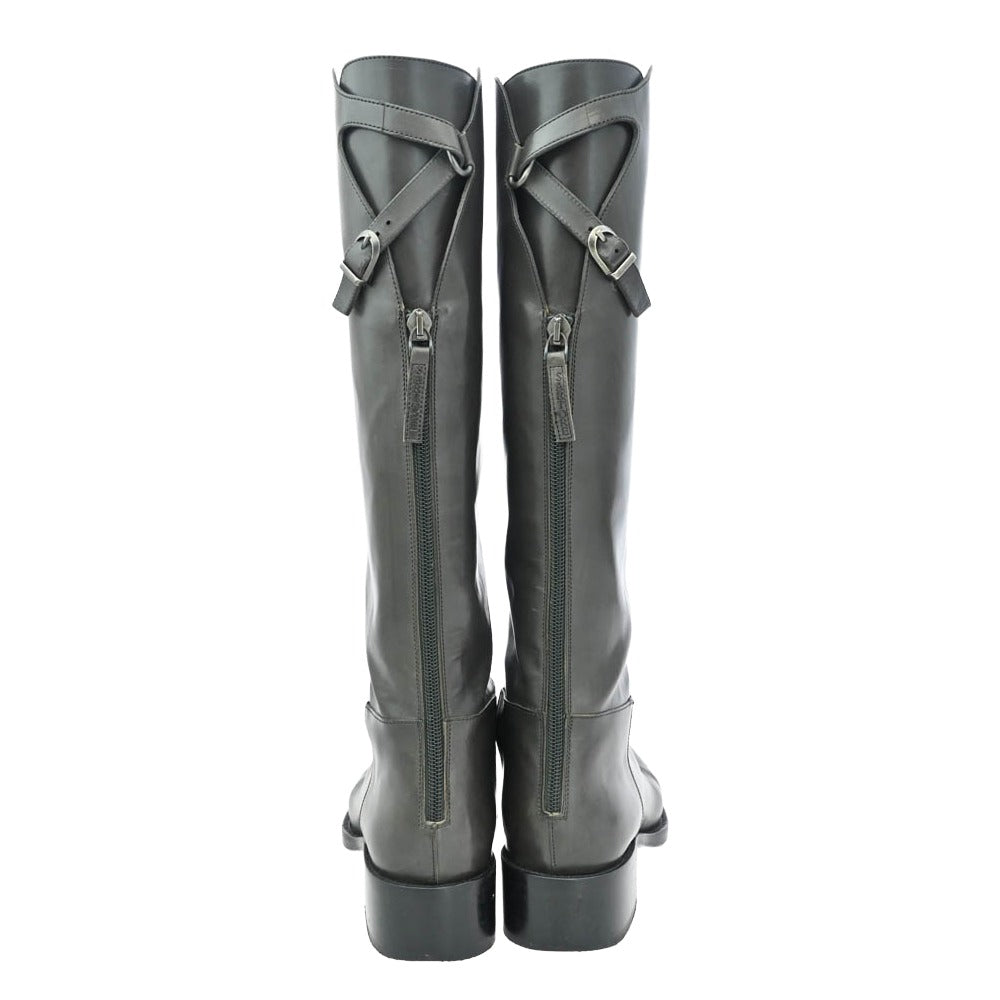 SARTORE サルトル イタリア製 バックジップ クロスベルト レザー ロングブーツ ブラック系 37.5【中古】