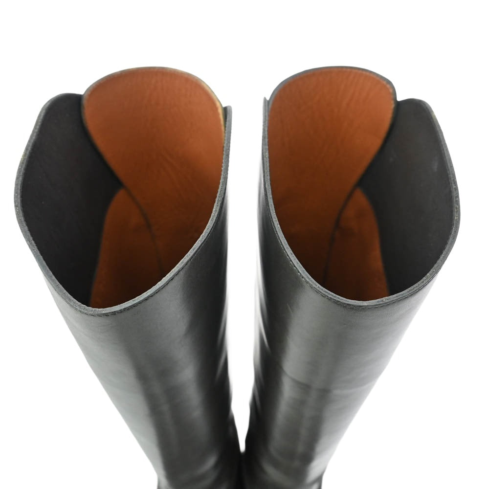 SARTORE サルトル イタリア製 バックジップ クロスベルト レザー ロングブーツ ブラック系 37.5【中古】