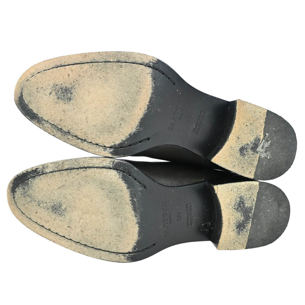 SARTORE サルトル イタリア製 バックジップ クロスベルト レザー ロングブーツ ブラック系 37.5【中古】