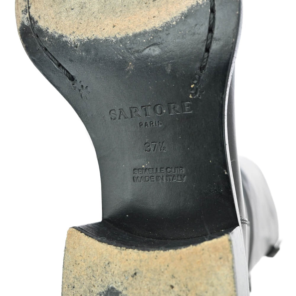 SARTORE サルトル イタリア製 バックジップ クロスベルト レザー ロングブーツ ブラック系 37.5【中古】