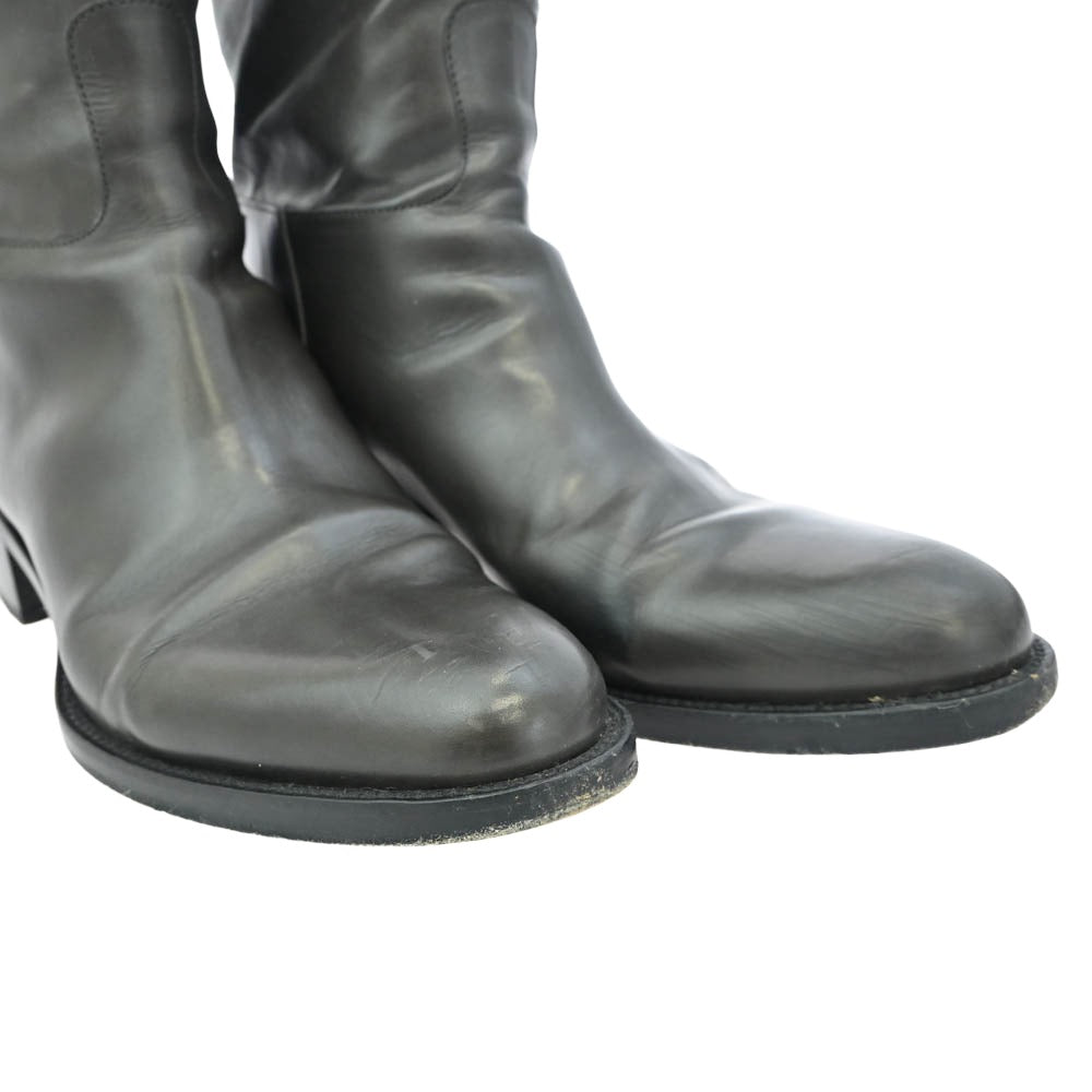 SARTORE サルトル イタリア製 バックジップ クロスベルト レザー ロングブーツ ブラック系 37.5【中古】