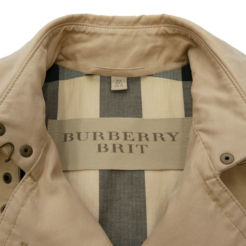 BURBERRY バーバリー BRIT ブリット ジップポケット 裏地ノバチェック ダブルブレスト トレンチコート ベージュ系 UK6【中古】