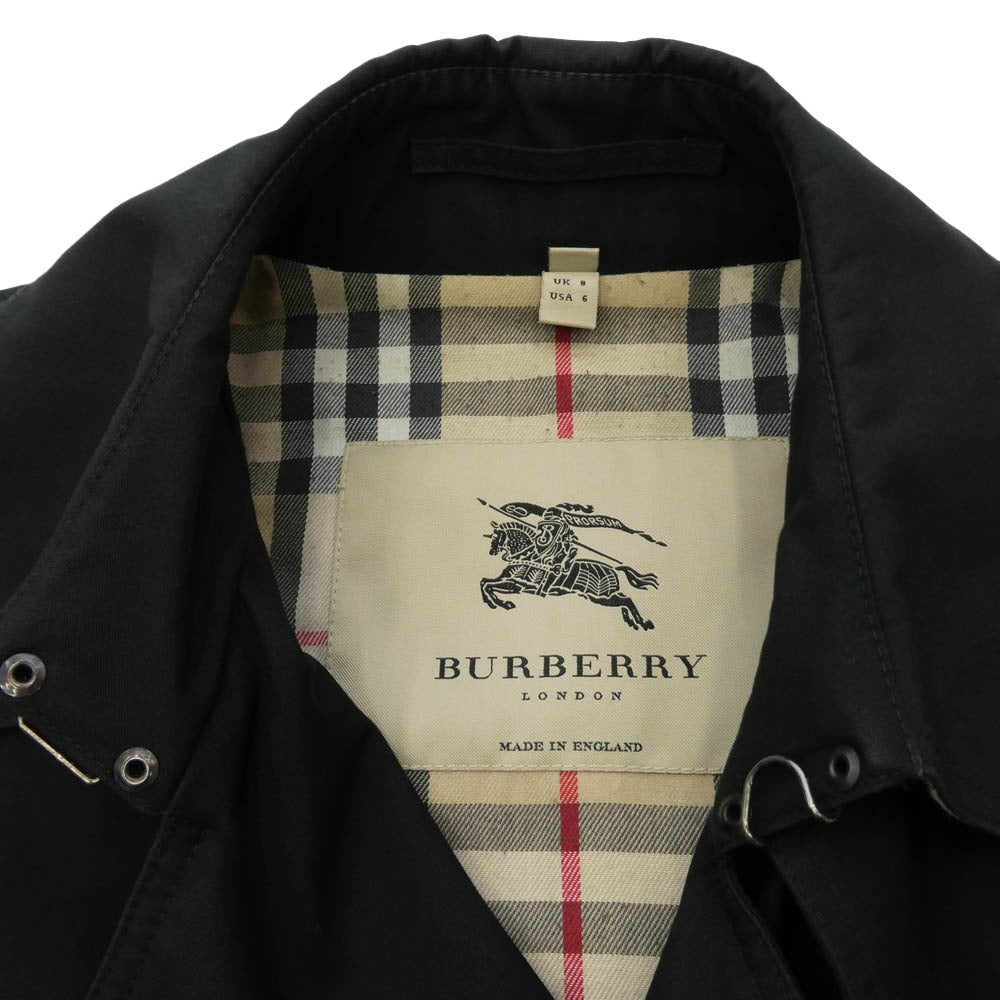 BURBERRY LONDON バーバリー ロンドン 英国製 裏地ノバチェック ダブルブレスト トレンチコート ブラック系 UK8【中古】