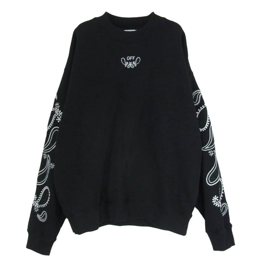 OFF-WHITE オフホワイト 24SS OMBA054S24FLE002 BANDANA ARR SKATE CREWNECK バンダナ アロー 刺繍 クルーネック スウェット ブラック系 XL【中古】
