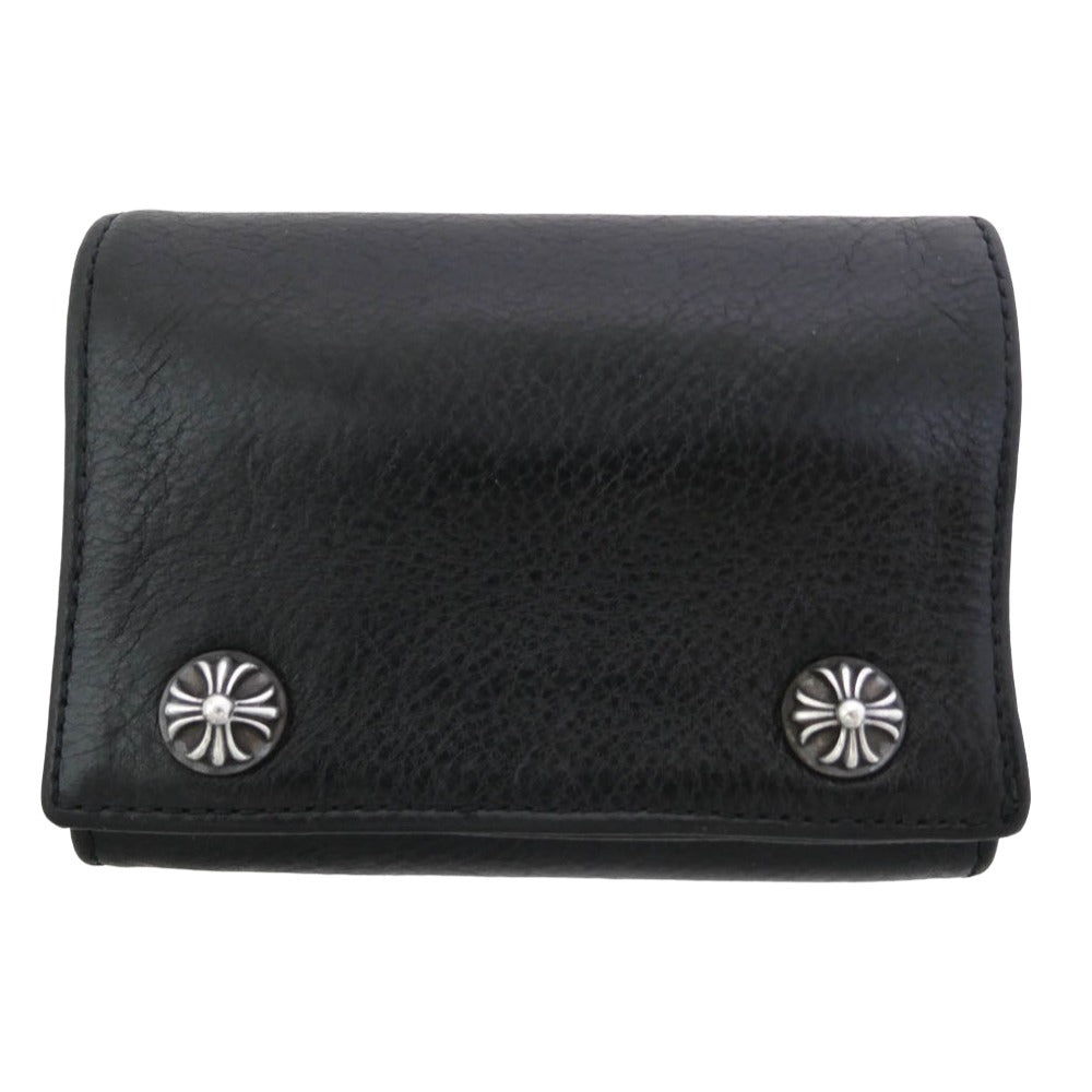 CHROME HEARTS クロムハーツ（原本無） 3FOLD 3フォールド クロスボール レザー ウォレット 三つ折り財布 ブラック系【中古】
