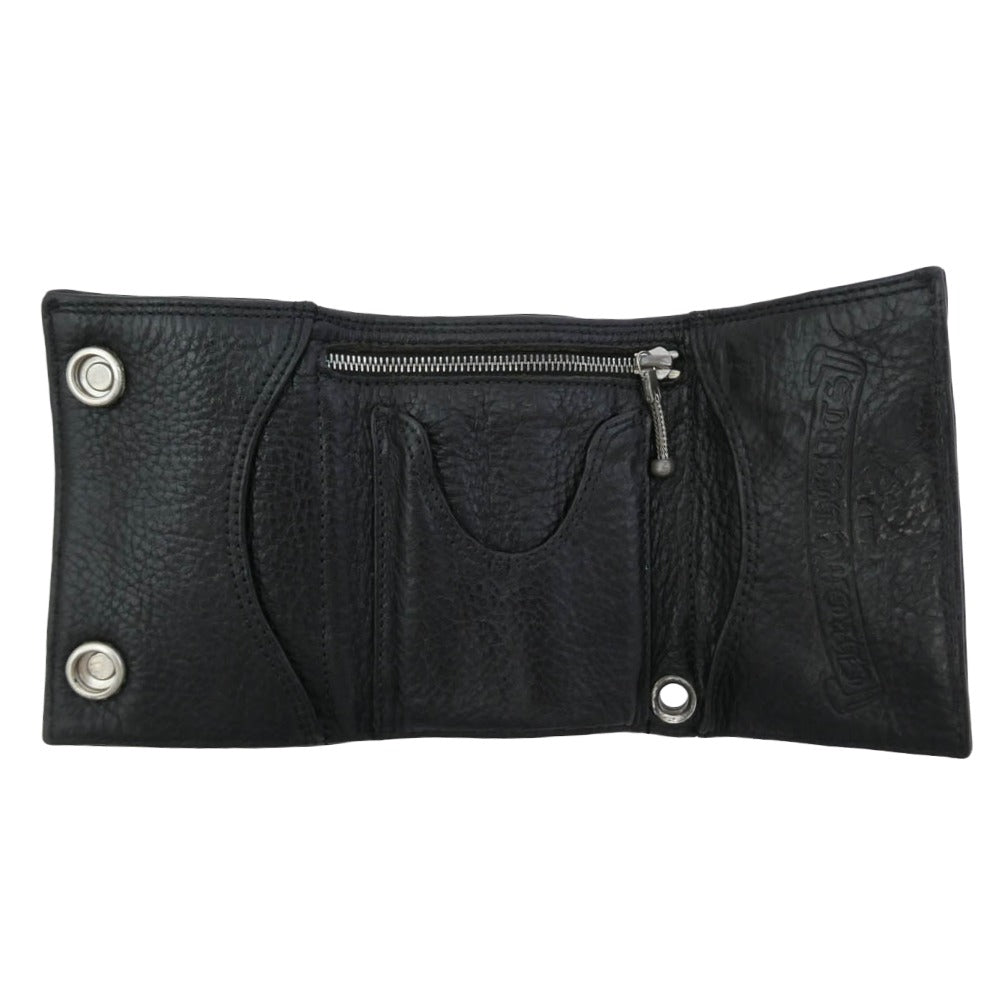CHROME HEARTS クロムハーツ（原本無） 3FOLD 3フォールド クロスボール レザー ウォレット 三つ折り財布 ブラック系【中古】