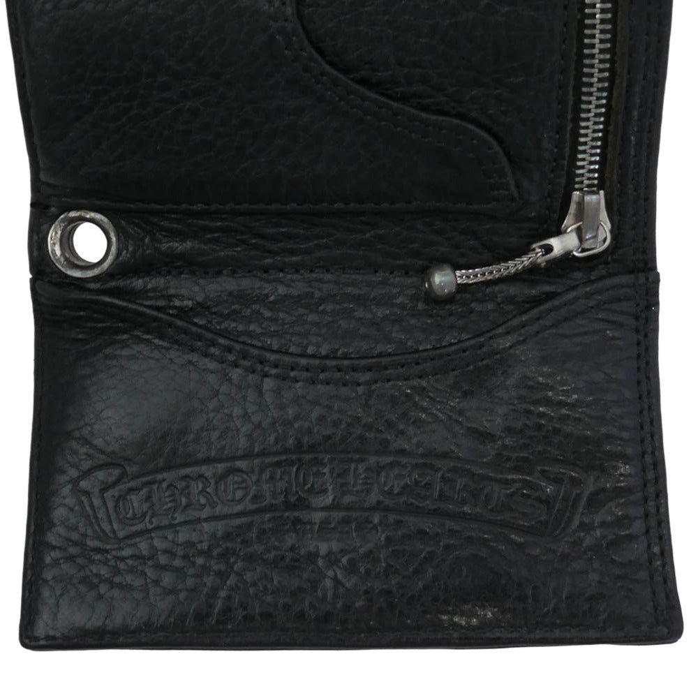 CHROME HEARTS クロムハーツ（原本無） 3FOLD 3フォールド クロスボール レザー ウォレット 三つ折り財布 ブラック系【中古】