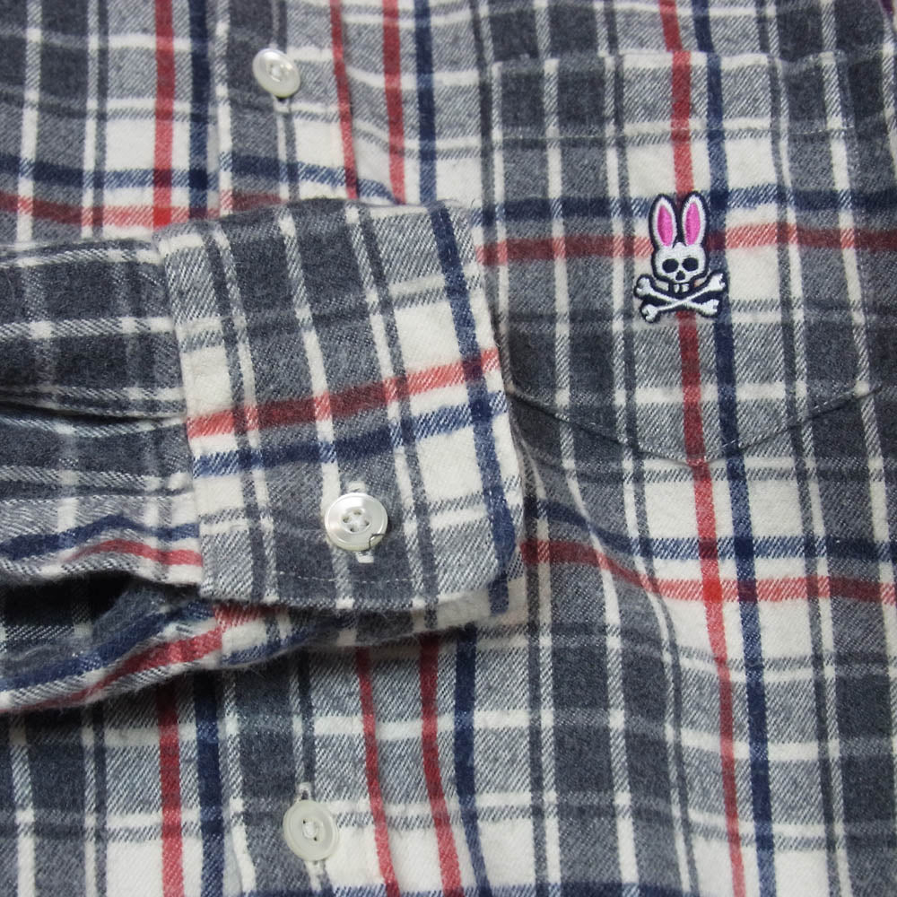 サイコバニー ロゴ刺繍 フランネル チェック 長袖 ロング シャツ グレー系 1【中古】