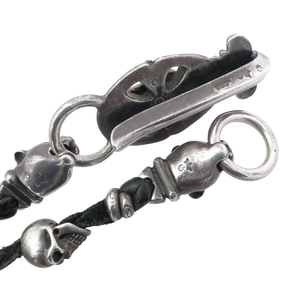 GABOR ガボール Gaboratory ガボラトリー マリア ギャランティ付属 スカルオンクロスオーバルクラウンキーパー 2パンサーヘッド 11スカル ブレイデッドレザー ウォレットチェーン シルバー系【中古】