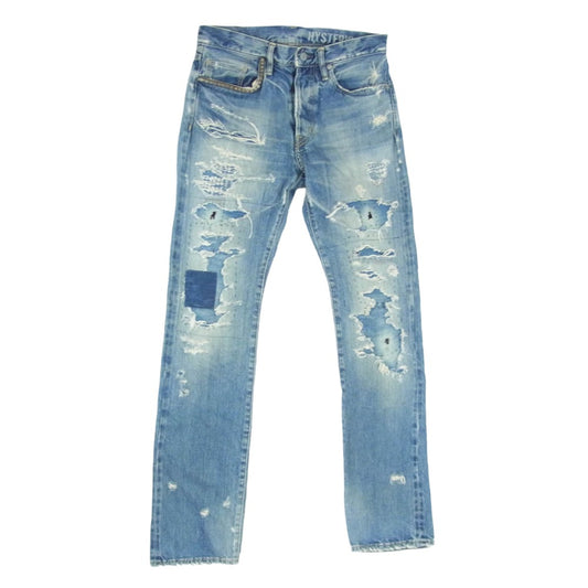 HYSTERIC GLAMOUR ヒステリックグラマー 0262AP11 RWH加工 クラッシュ ダメージ加工 スタッズ ストレート デニムパンツ インディゴブルー系 30【中古】