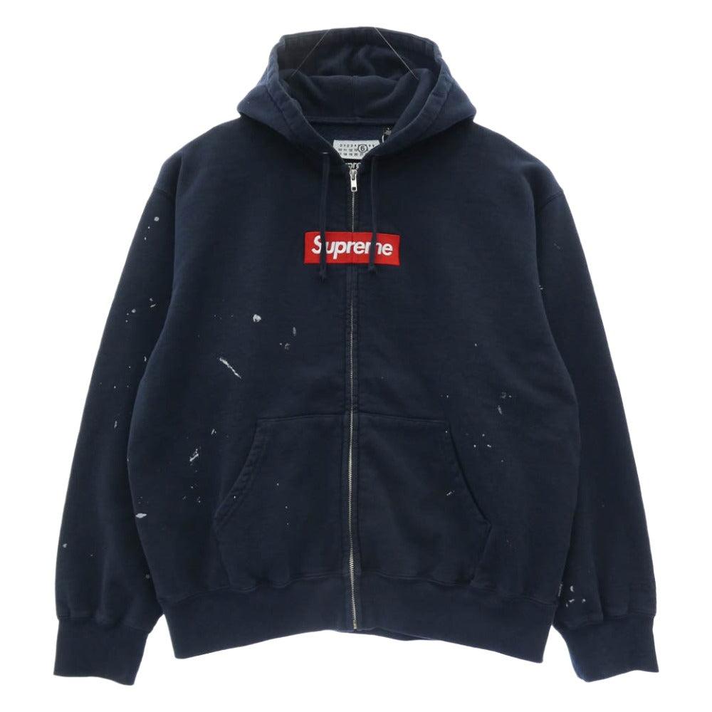 Supreme シュプリーム 26SS × MM6 Maison Margiela エムエムシックス メゾンマルジェラ Box Logo Zip Up Hooded Sweatshirt ボックスロゴ ジップアップ フーデッド スウェットシャツ フーディー パーカー ネイビー系 L【新古品】【未使用】【中古】